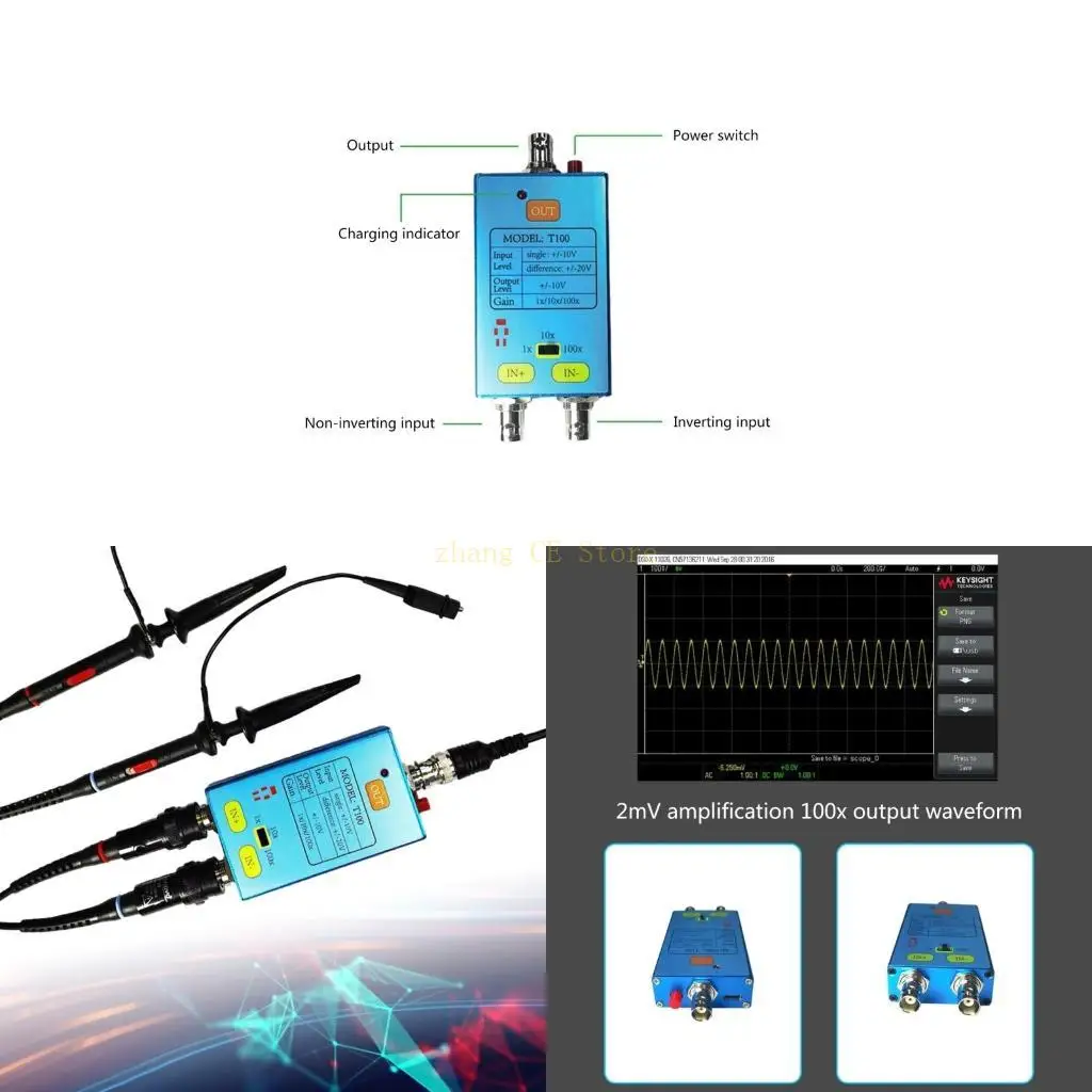 m5td-t100-diferencial-sonda-del-osciloscopio-fortalecer-senales-debiles-cable-conexion