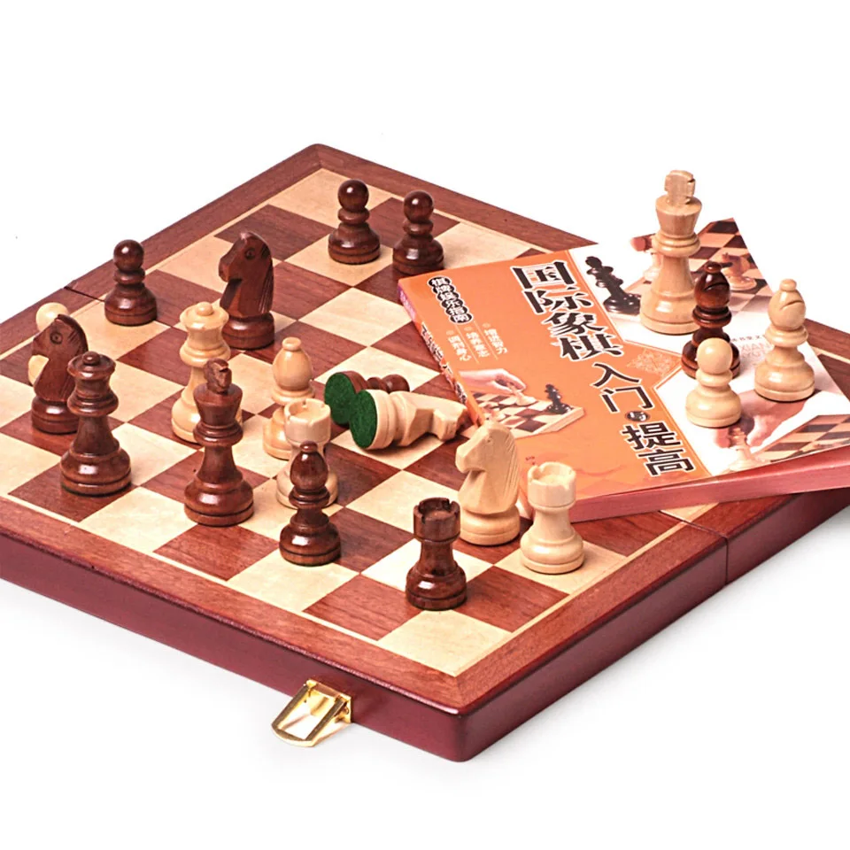 

Wooden Chess Set Game of International Chess Wood Folding Chessboard Chess Pieces Chessman King Height 75mm Family Board Game