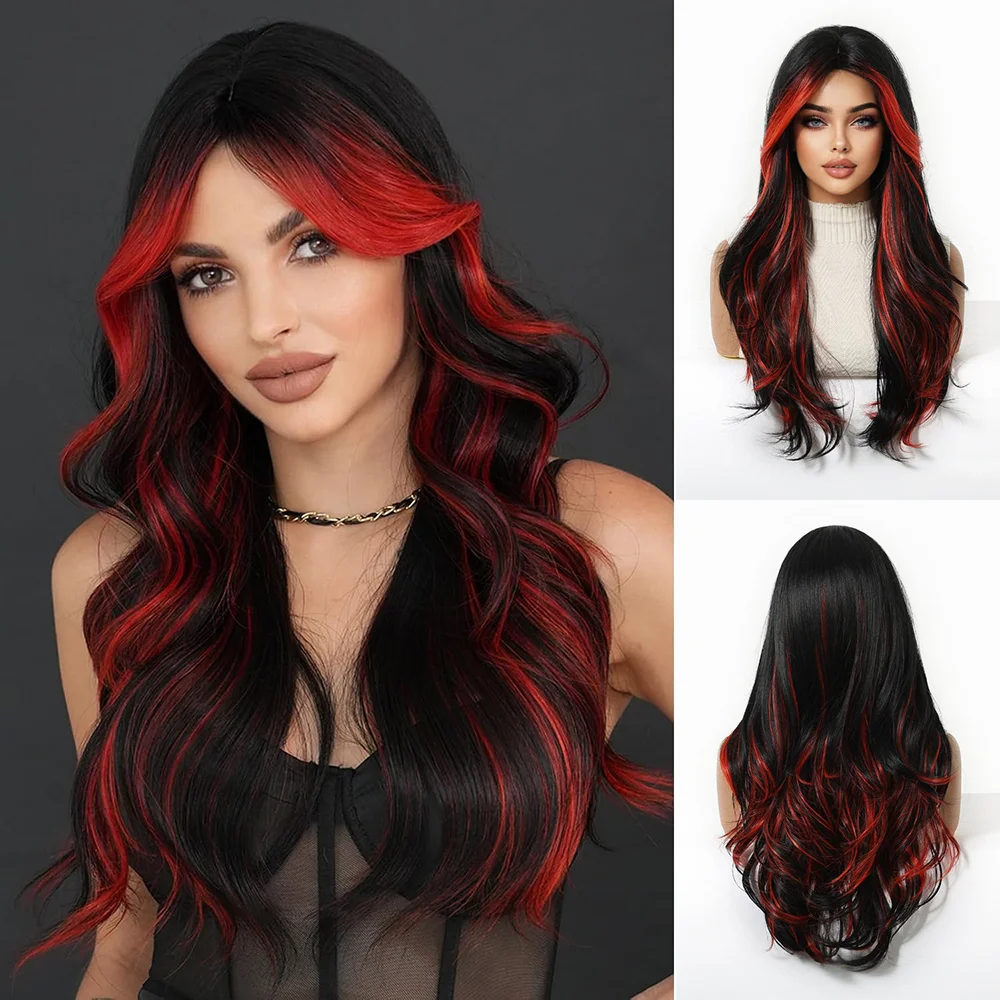 تجعيد الشعر الاصطناعية المتموجة ذات الجودة العالية مقاس 24 بوصة باللونين الأسود والأزرق مناسبة للشعر المستعار اليومي الطبيعي والرقيق #2