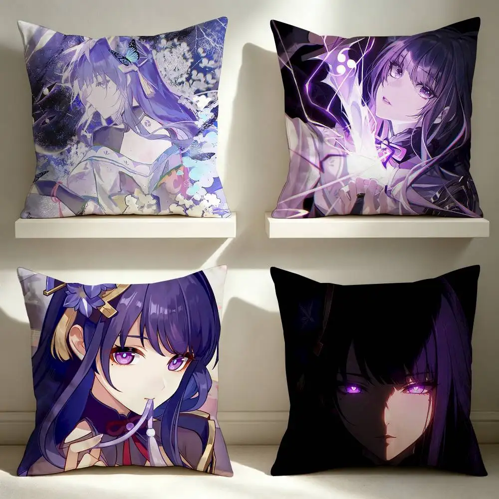 Popular Game Genshin Cool Raiden Shogun  Double-Sided Printed Cushion Cover Bedroom Bedside Sofa Pillow Case