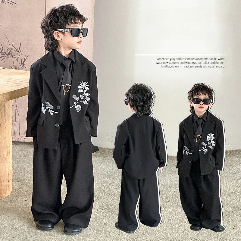 

Костюм для мальчиков, повседневные пиджаки с вышивкой, комплект школьной детской одежды для подростков, весенне-осенняя модная куртка, брюки, костюм для девочек