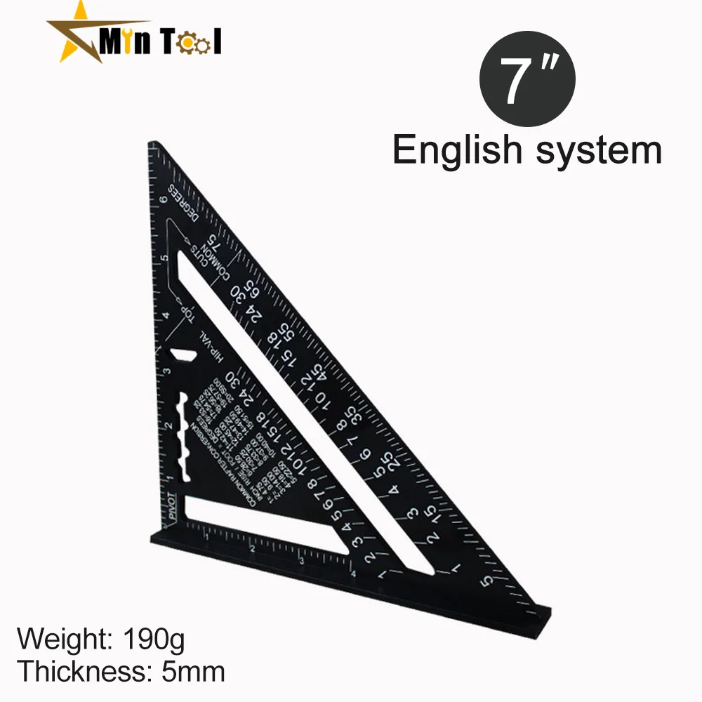 Tri linijka kątowa 7 Cal narzędzie pomiarowe stop Aluminium narzędzia stolarskie Cal metryczne linijka kątowa kwadratowe narzędzie do pomiaru drewna