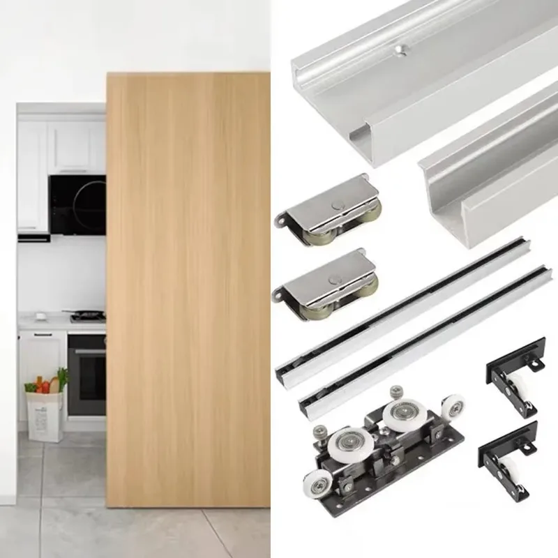 Red stealth magic trackless sliding door hidden track panning ghost door bi-directional buffering aluminum soft close bedroom