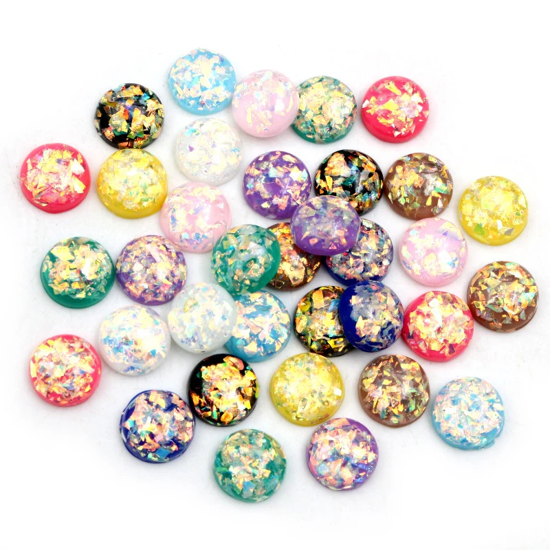 40pcs Fashion New 12mm Built-in Gold Color Metal Foil Flat Back Resin Cabochons Cameo Dome DIY Jewelry Findings