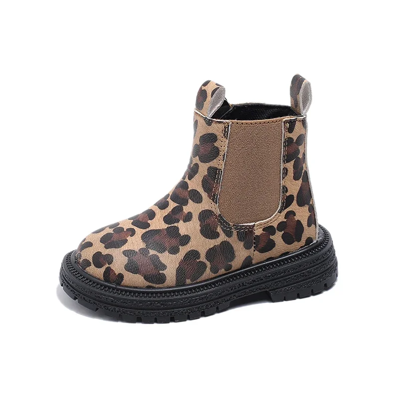 Boys Boots Leopard Prints Classic Little Kids Ankle Boots Side Zipper Fashion Classic Unisex Girls Rubber Boots Breathable Warm