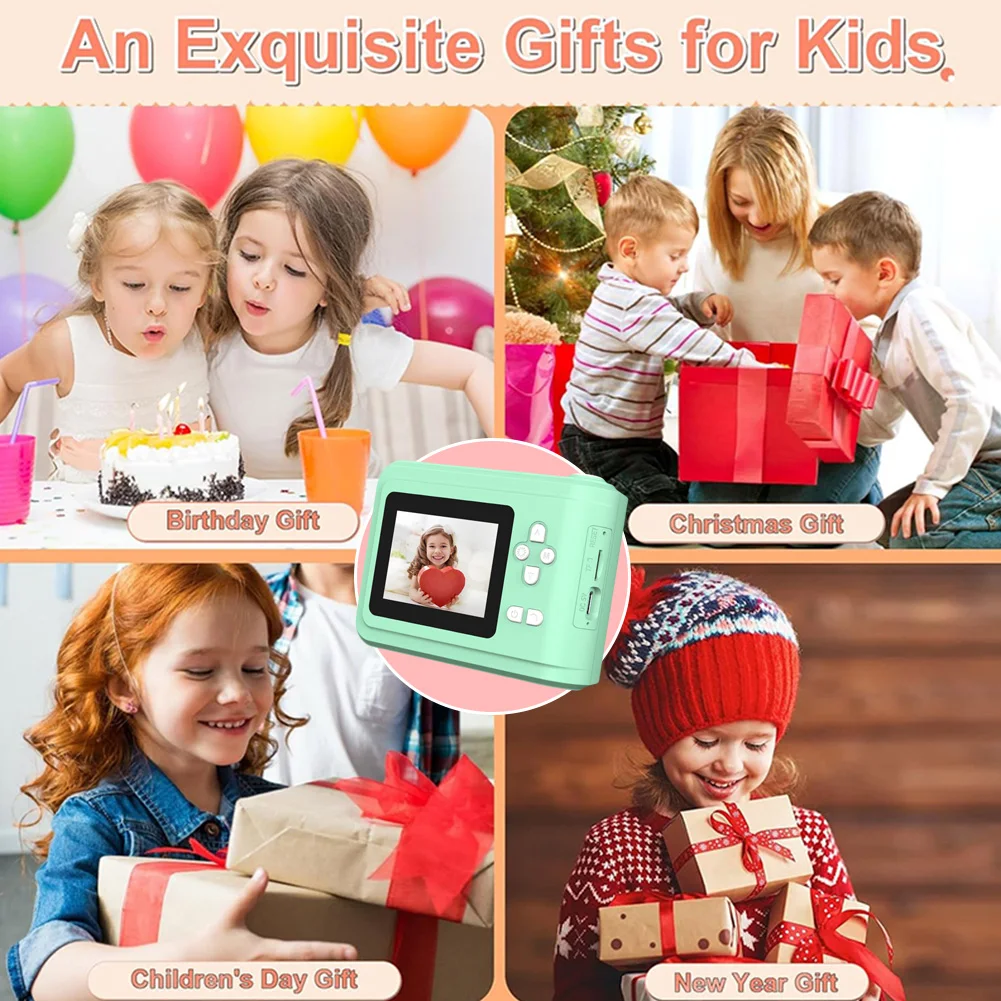 1080P Thermal Print Camera with Print Photo Paper Instant Print Camera USB Charging Christmas Birthday Gifts for 3-12 Years