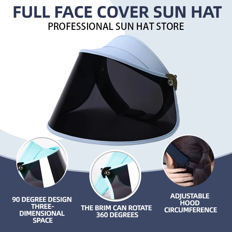 

Blue Sun Hat UV400 Multi-function Visors Hat-360° Rotation Adjust Beach Golf Cap Face Protection Anti-UV Wide Brim Hat Outdoor