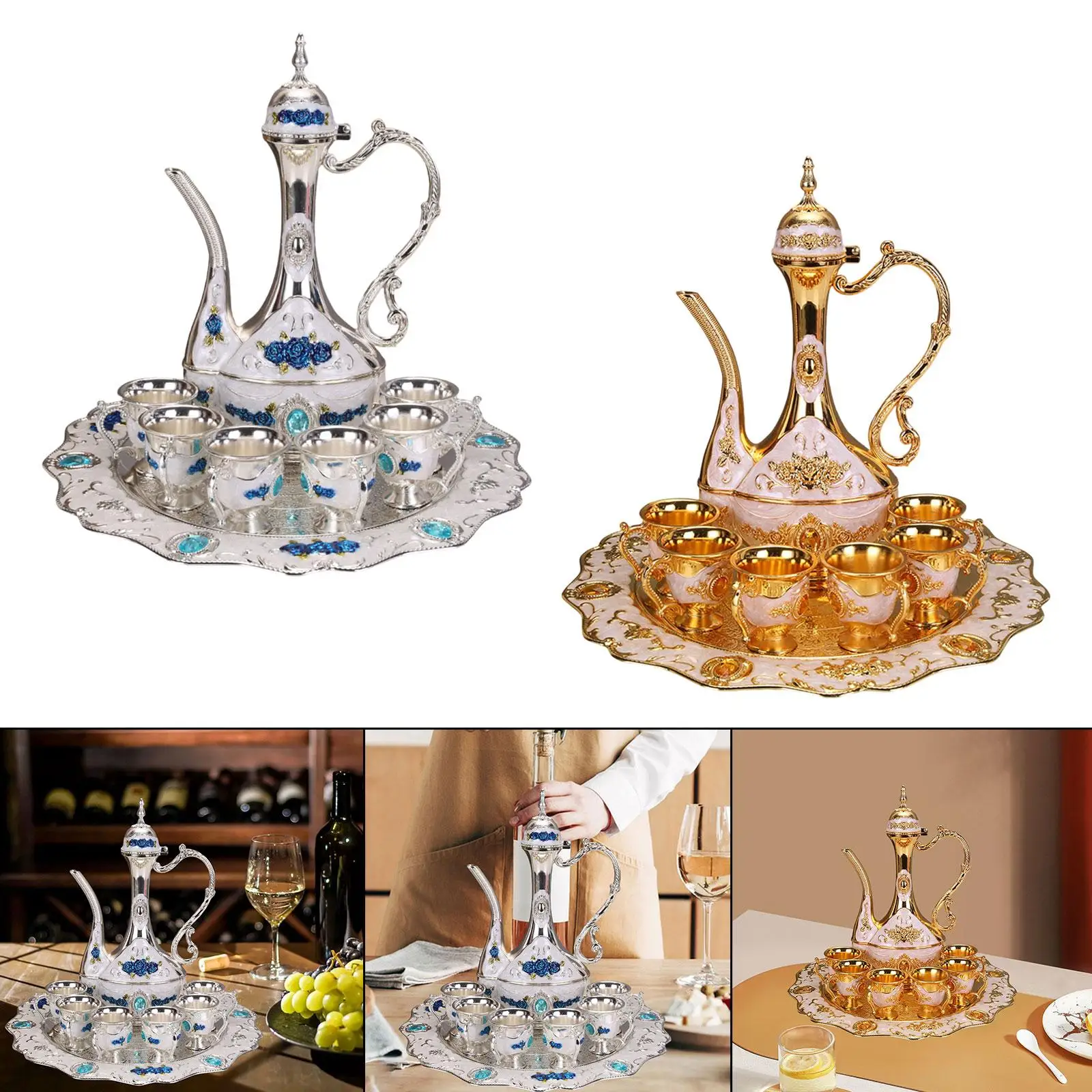 

European Turkish Coffee Set Metal Wine Glass Jug Set Turkish Coffee Cups Set European Wine Set Serving Set for Bar Home Party