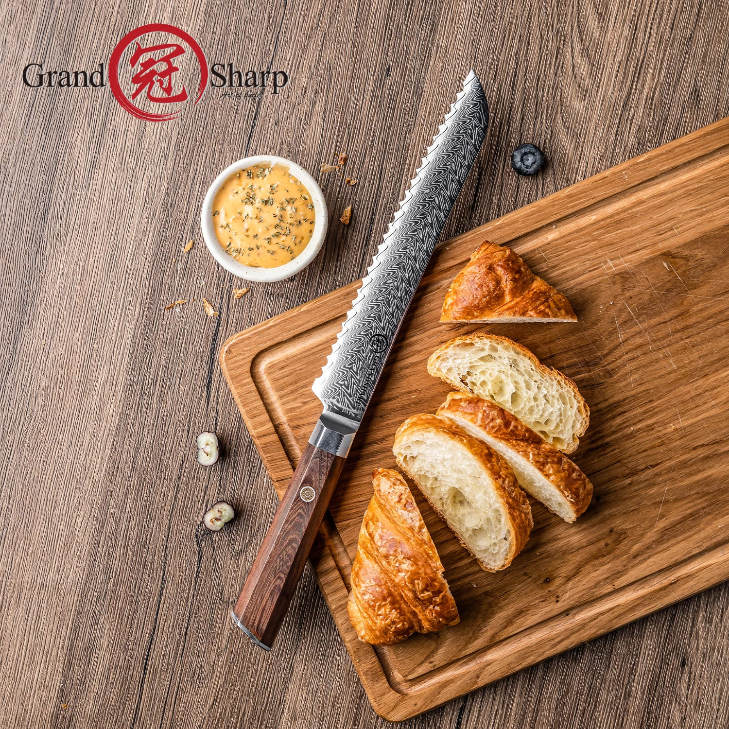 

7.5 Inch Bread Knife Cutter Serrated Damascus Stainless Steel Chef Knives Cheese Cake Slicer Kitchen Tools New GRANDSHARP