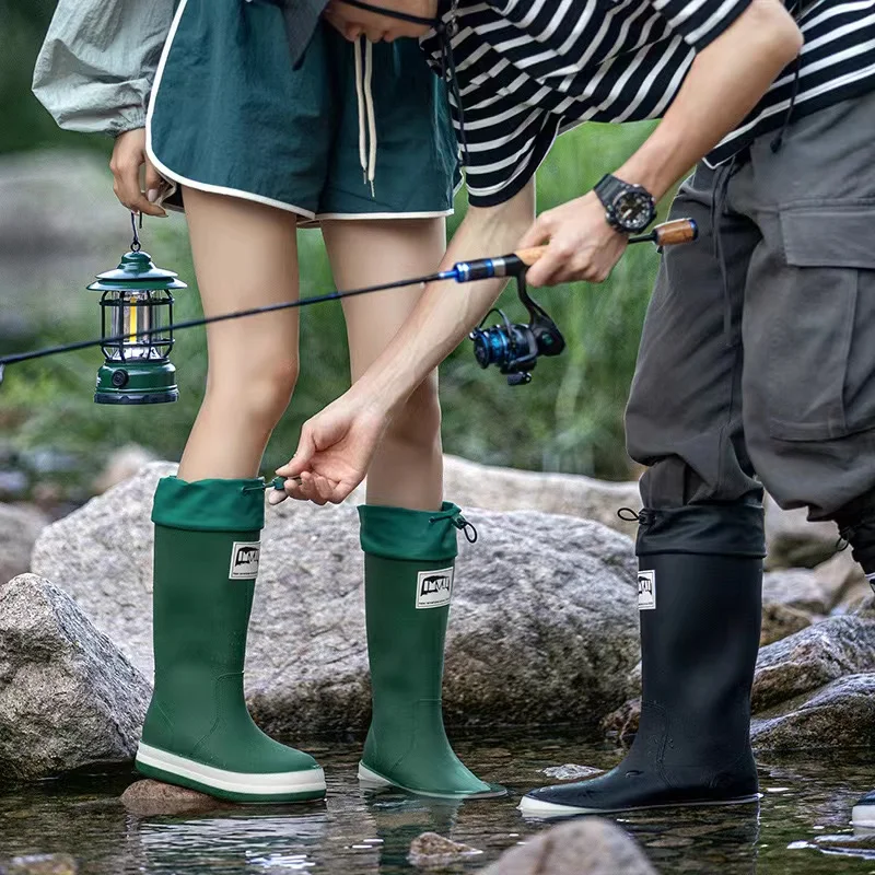 Zapatos de lluvia Unisex, botas de pesca de tubo medio a la moda, zapatos de trabajo de goma, Botas de lluvia cálidas, zapatos impermeables antideslizantes