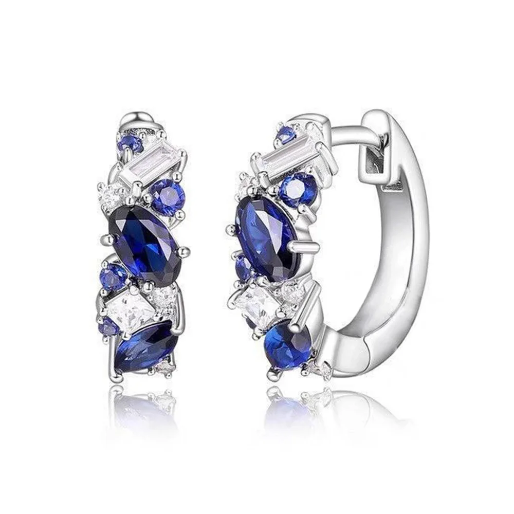 925 Sterling Silver Blue Zircon Geometry Stud Earrings For Women Elegant Luxury Jewelry Accessories Jewellery Prevent Allergies view 5