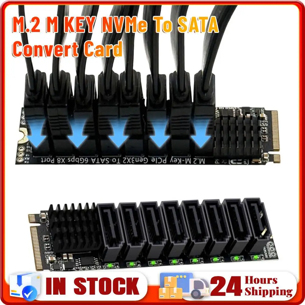 M.2 PCIE To SATA Expansion Card ASM1166 6Gbps 8 Port M.2 M-Key PCIE3.0 To SATA Adapter Card with Smart Indicator Tools Included