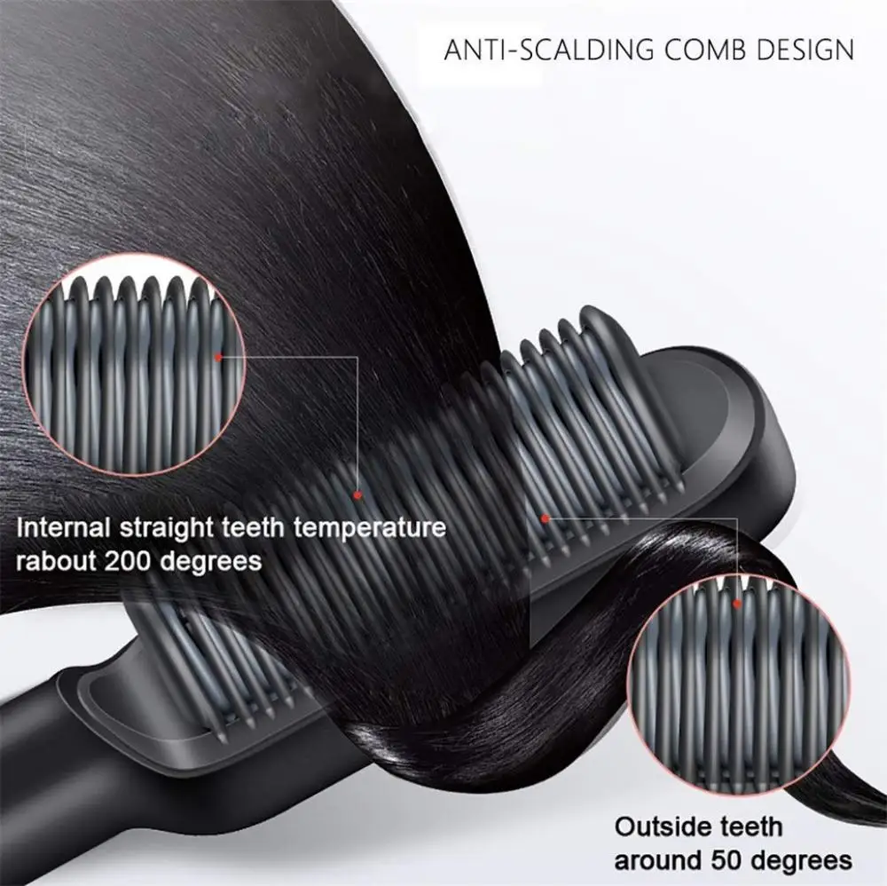 Hair Brush Hot Air Comb Straightening Dryer Hot Brush Flat Iron Hair Straightener Brush Ceramic Electric Heat Comb Styler Tools