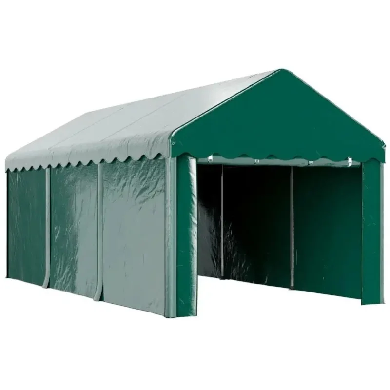 Tente Garage 3x6m Carport mit 2 Rolltüren, PE-Plane 200g grün, Stahlgestell Φ34/38mm, für Auto Boot