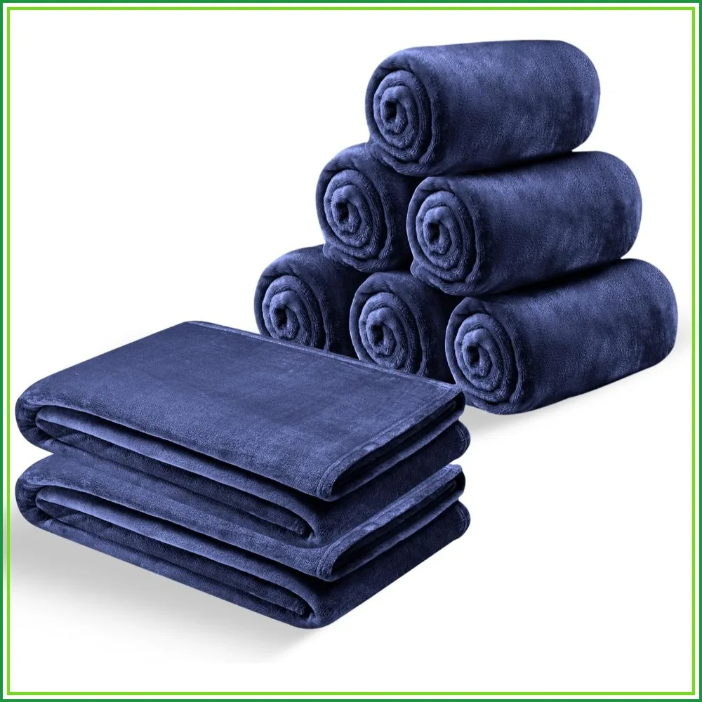 8 Pack Queen Fleece Blankets 90x90 Navy Bulk Soft Warm Cozy for Bed Couch Travel