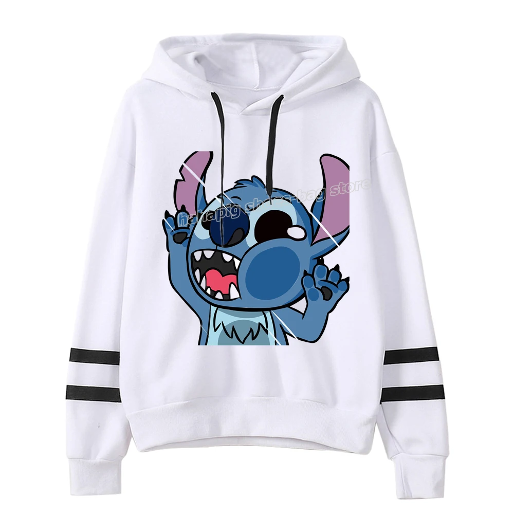 Disney Stitch Women Drawstring Hoodies Female Fashion Patchwork  Hooded Sweatshirt Ladies Autumn Thin Pullover Long Sleeve Shirt