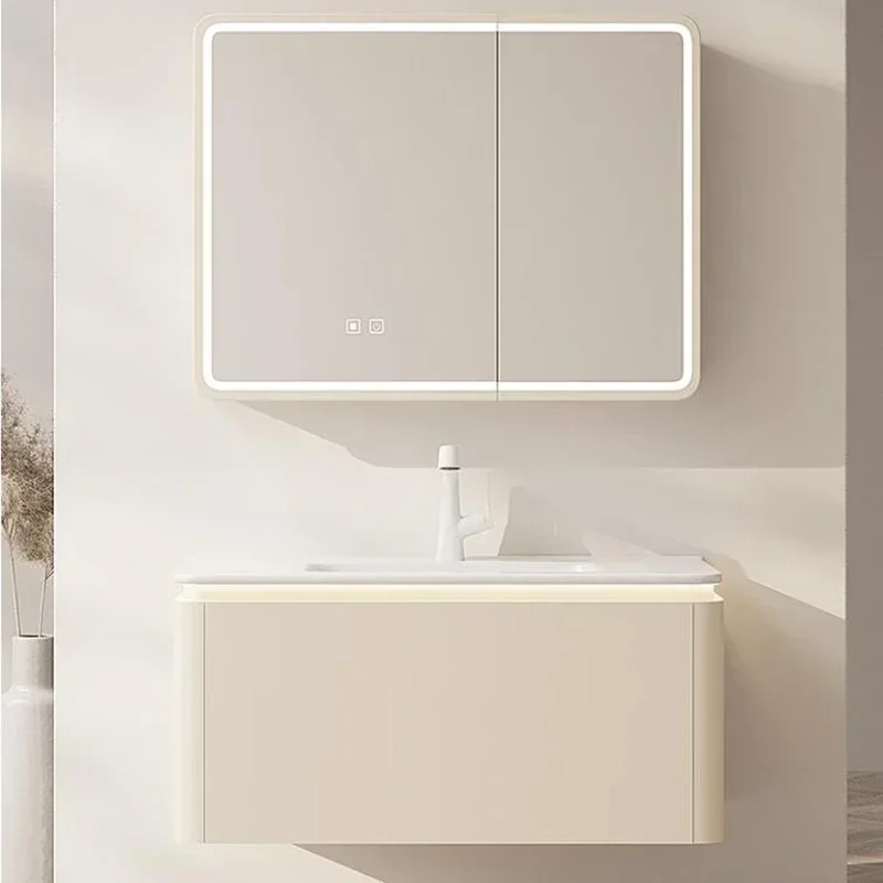 

Cream Style Bathroom Cabinets Shelves Storage Vanity Open Bathroom Cabinets Simple Design Home Furniture Gabinete De Baño LLBC