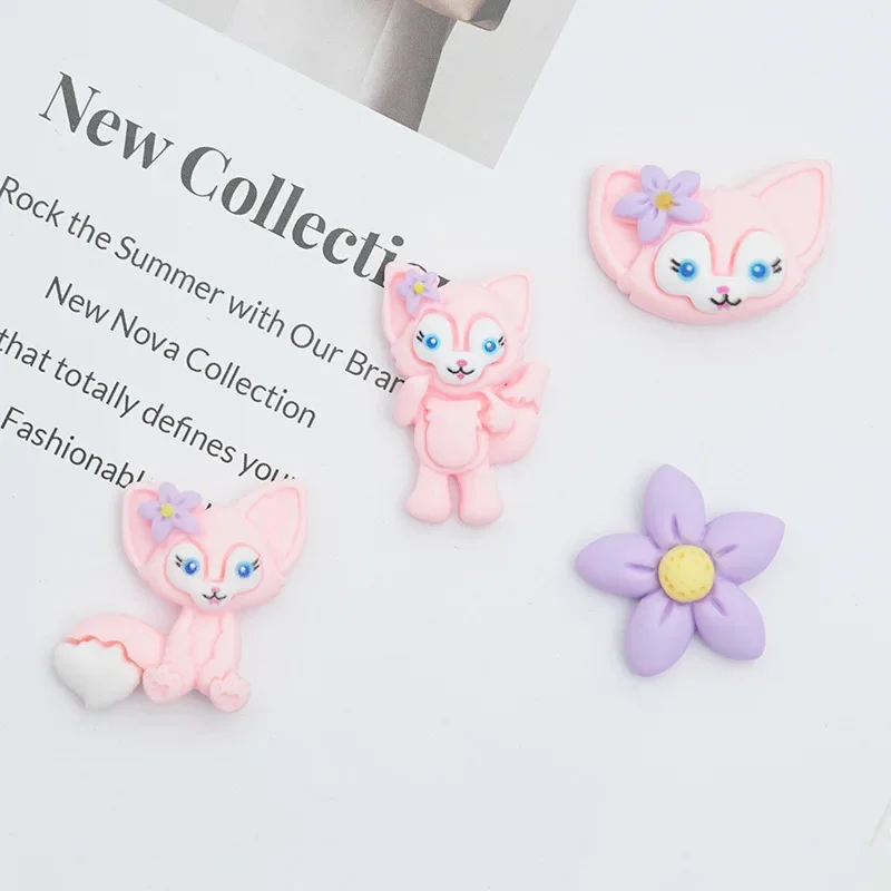 5pcs miniso Fox resin DIY accessories of different sizes, cream glue phone case decorative materials, cartoon resin flatback