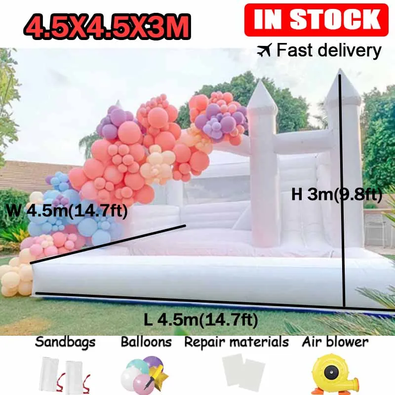 

4.5X4.5M Commercial PVC White Wedding Party Inflatable Bounce House With Slide And Ball Pit Bouncy Castle For Kids Adults