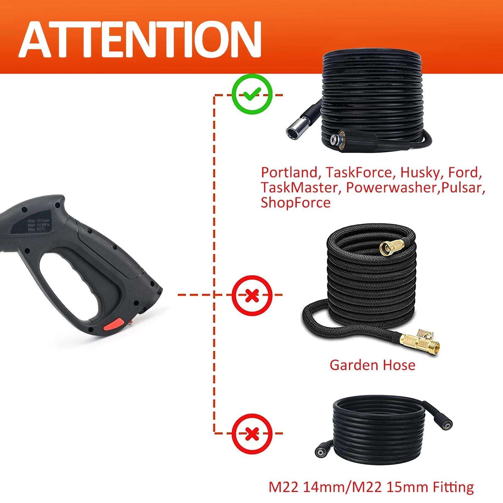 High Pressure Water Gun with Variable Jet Wand Compatible with Portland Husky Ford Pulsar ShopForce Taskforce Powerwasher