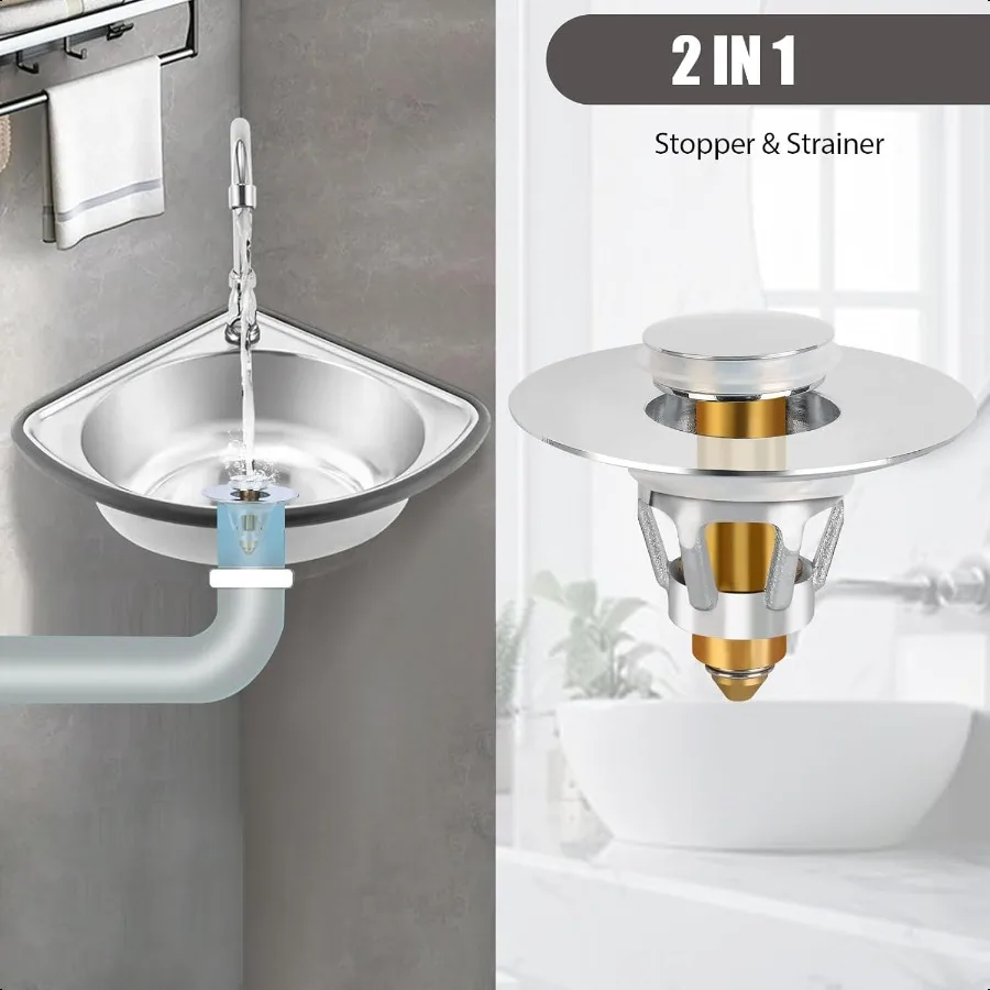 ثلاثة ألوان 2 حزمة بالوعة سدادة 1.11.5 مصفاة حوض الحمام العالمي استنزاف سدادة حوض غسيل المنبثقة ترتد الأساسية دفع