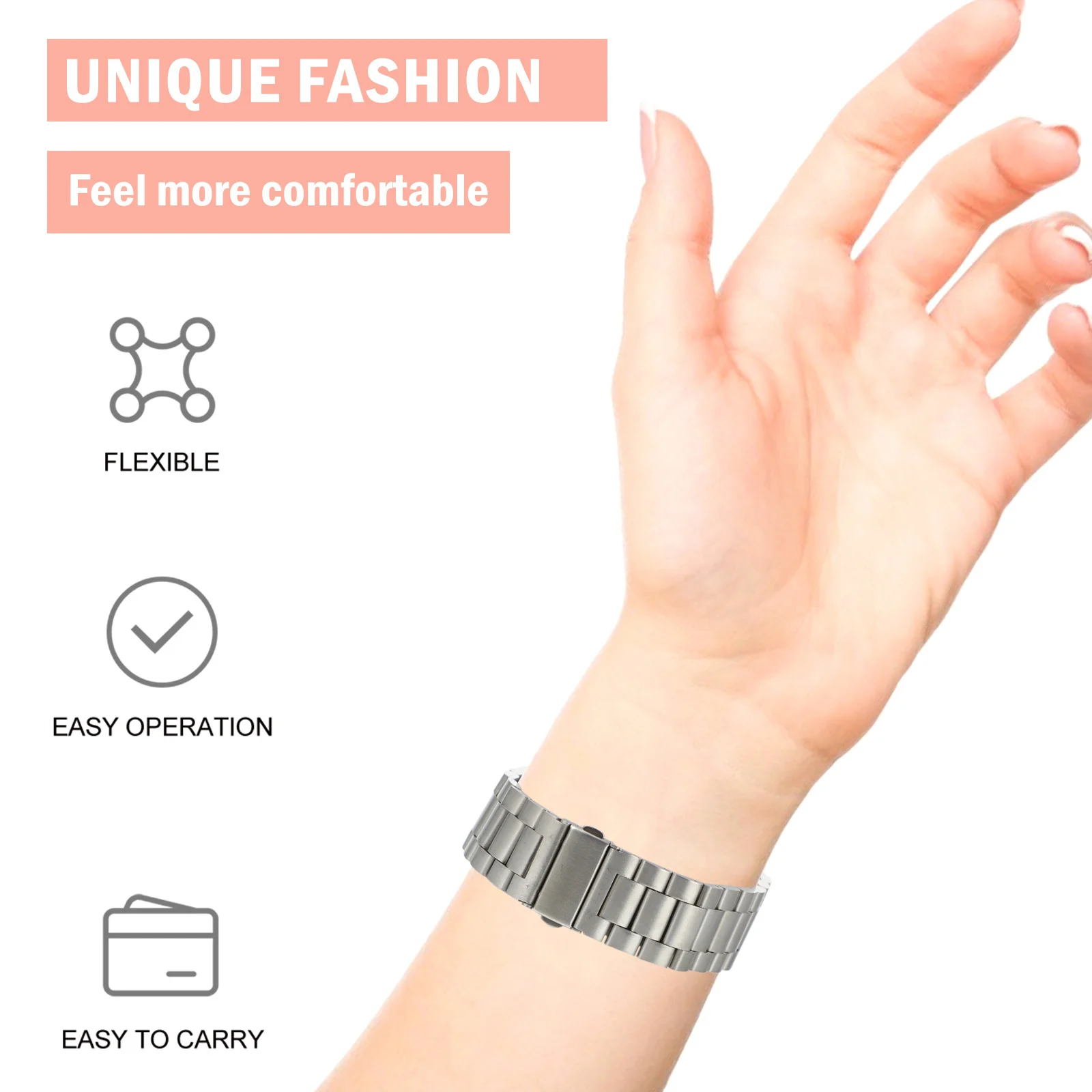 

1Pcs Metal Watch Strap Stainless Steel Durable Replaceable Comfortable Stylish Watch Wristband Exquisite Watchband