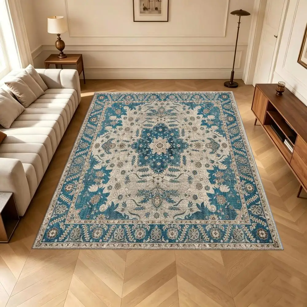 Boho Floral Medallion Area Rug, Non-Slip Soft Washable Vintage Oriental Carpet for Living Room Bedroom Home Floor Decor