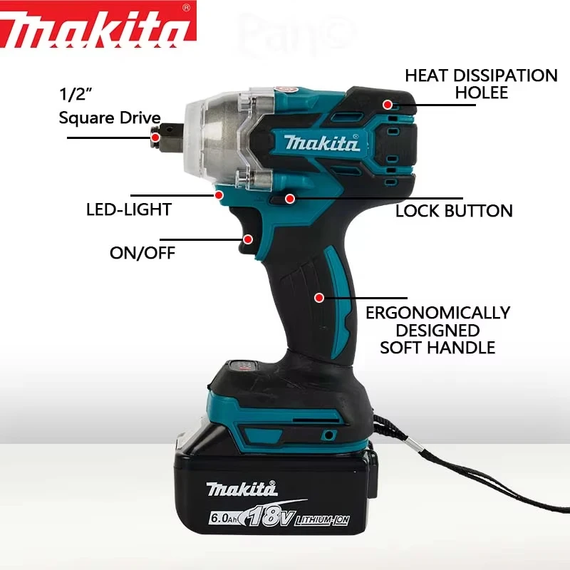 Makita DTW285 520N.M Brushless Impact Wrench Cordless Electric Wrench High Torque Rechargable Tool For Makita 18V Battery