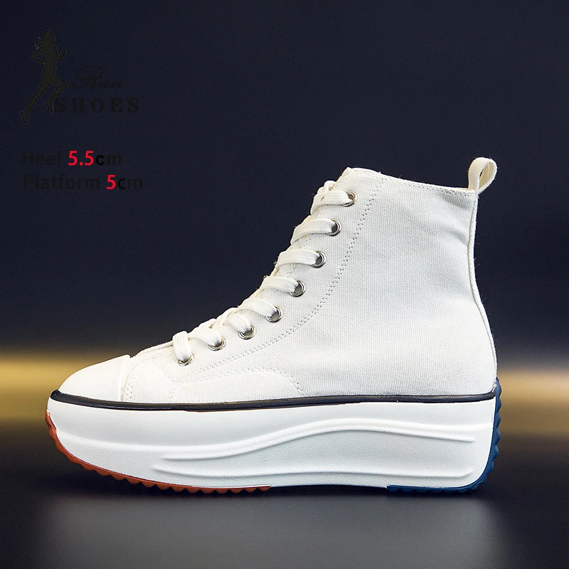 Fashion Girl Thick Platform Sneakers Spring Autumn Lace-up High Top Casual Woman Shoe 5.5CM Thick Bottom Canvas Shoes Size 35