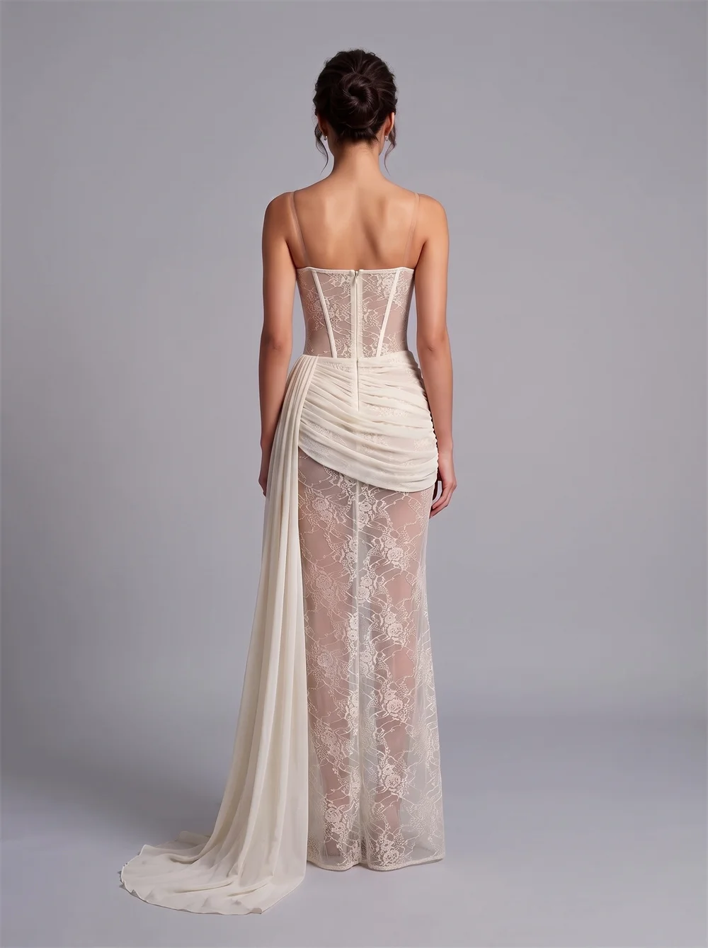 Strapless Lace Wedding Dress For Women Sweetheart Corset Sheer Mermaid Bridal Gown Beach Wedding Maxi Party Dress Cocktail Gown view 3