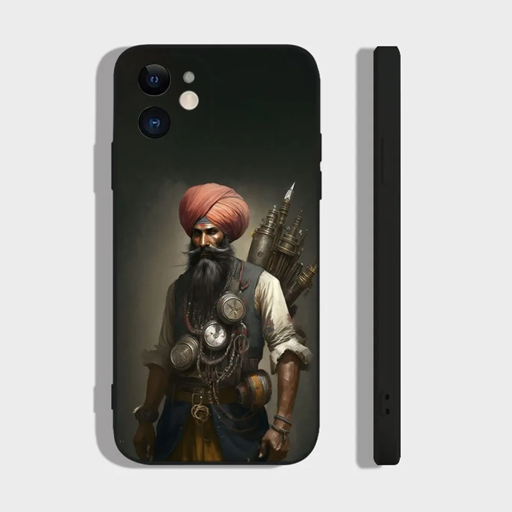 Nihang Singh Sikh Warrior Phone Case For iPhone 14,13,12 Mini 11 Pro XR,X,XS,MAX 6S,7,8 Plus Silicone Cover Soft black