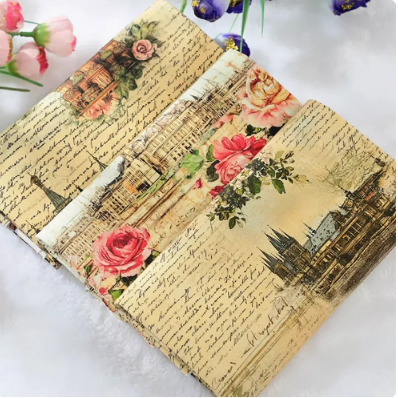

Thin Cotton Canvas Fabric With Retro Vintage Flower Print, Handmade DIY Bag, Pillow Back Cushion, Table Cloth, CR-153
