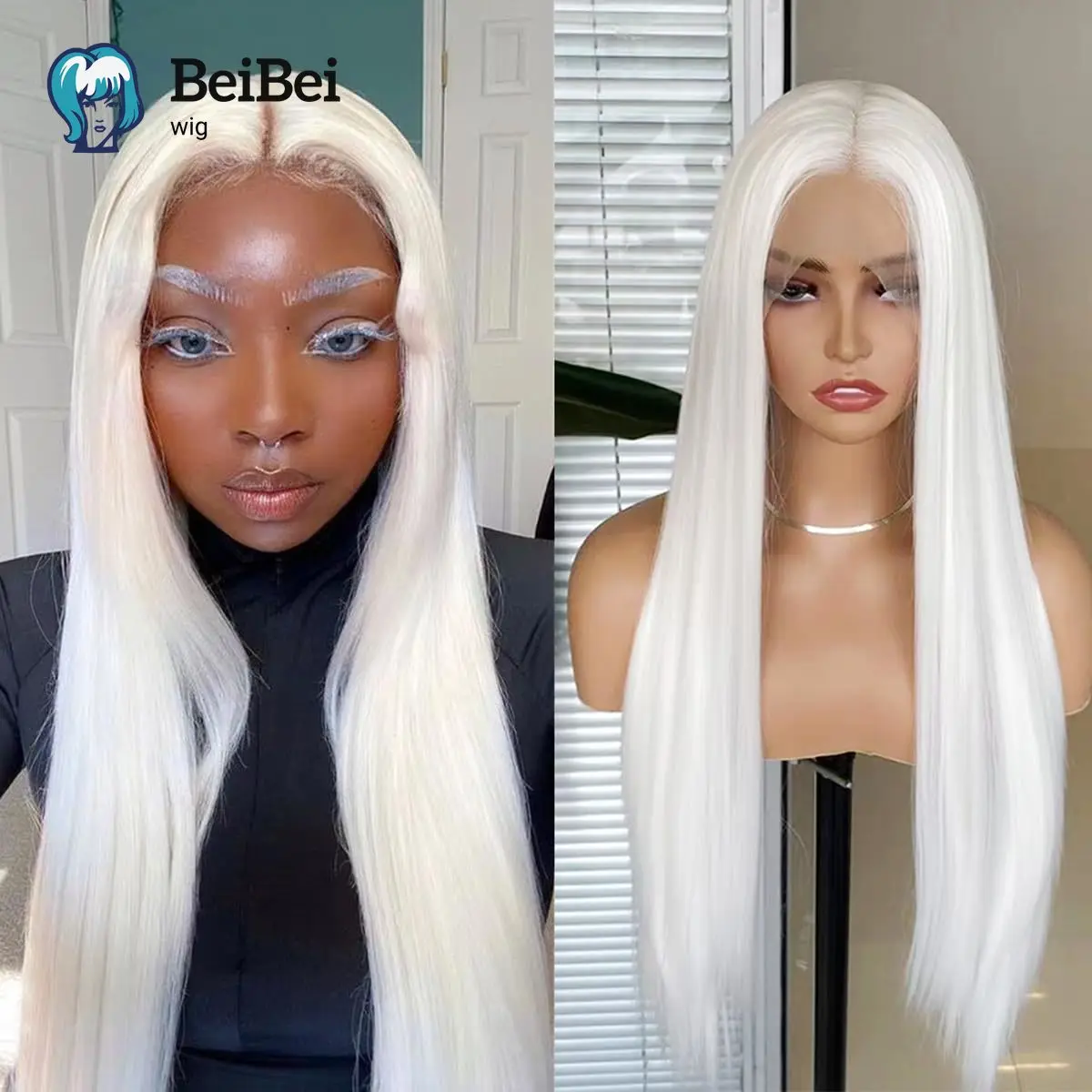 

White Synthetic Lace Front Wigs for Women Girls Long Straight Lace Wig Glueless Natural Hairline Wig Heat Resitant Fiber Hair