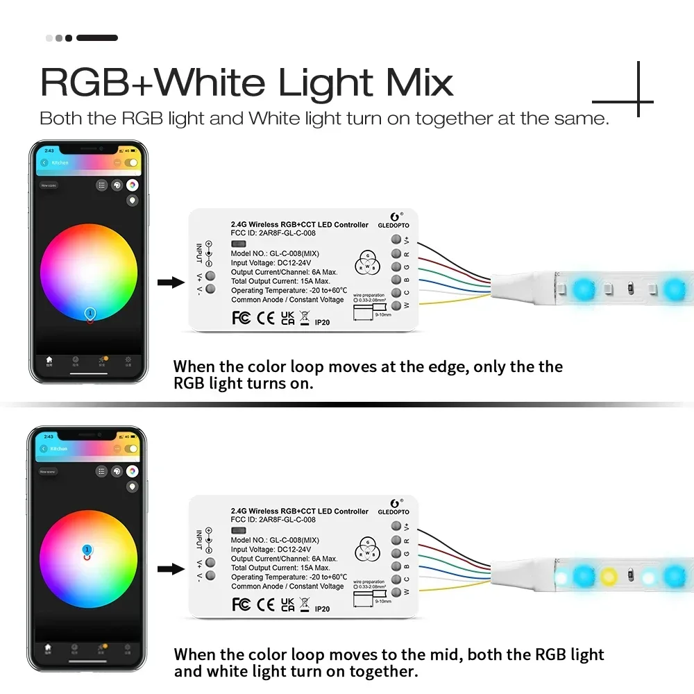 GL-C-006/007/008/009 Zigbee3.0 RGB+CCT RGBW WW CW ZigBee Smart LED Strip Controller Voice Control Work with Smart APP Echo Plus