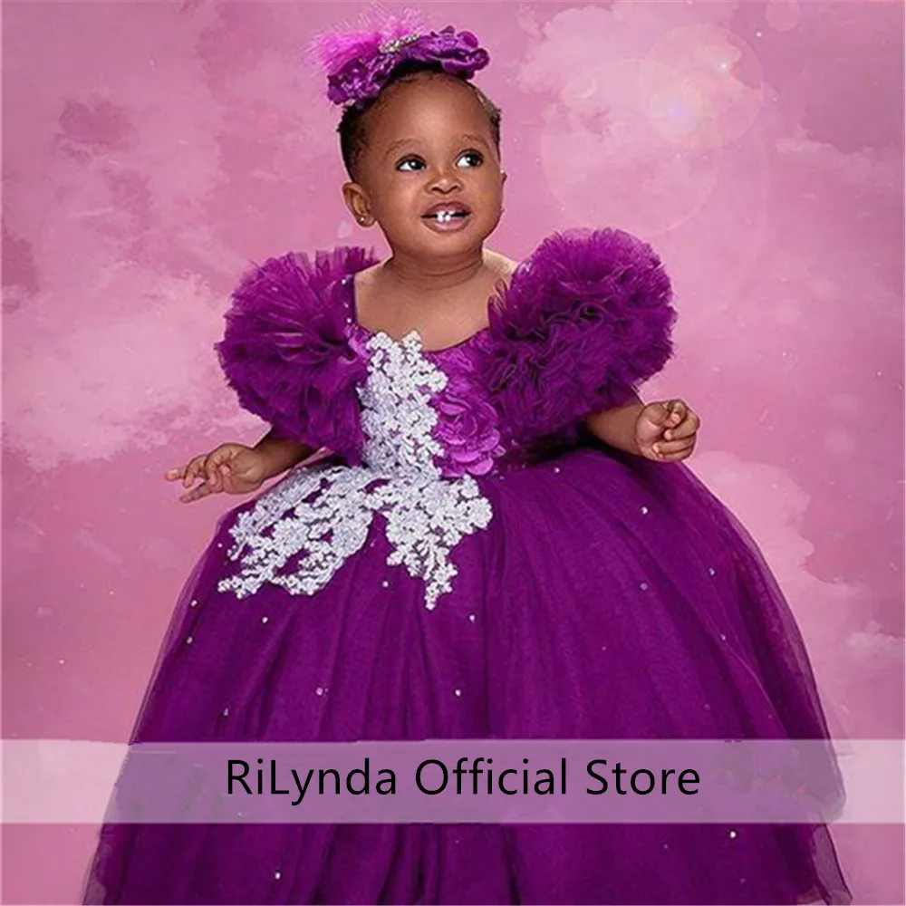 Vestido roxo para meninas, Baby Princess Dress, Pageant vestidos de baile, vestido infantil africano para casamento, primeira comunhão, foto shoot, apliques, fofo