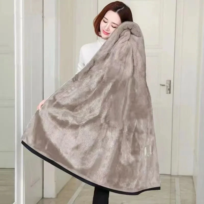 Thick Winter Parka Womens 2023 New Long Trench Coat Plush Faux Fur Jacket Female Hooded Loose Oversize Imitation Mink Outerwear