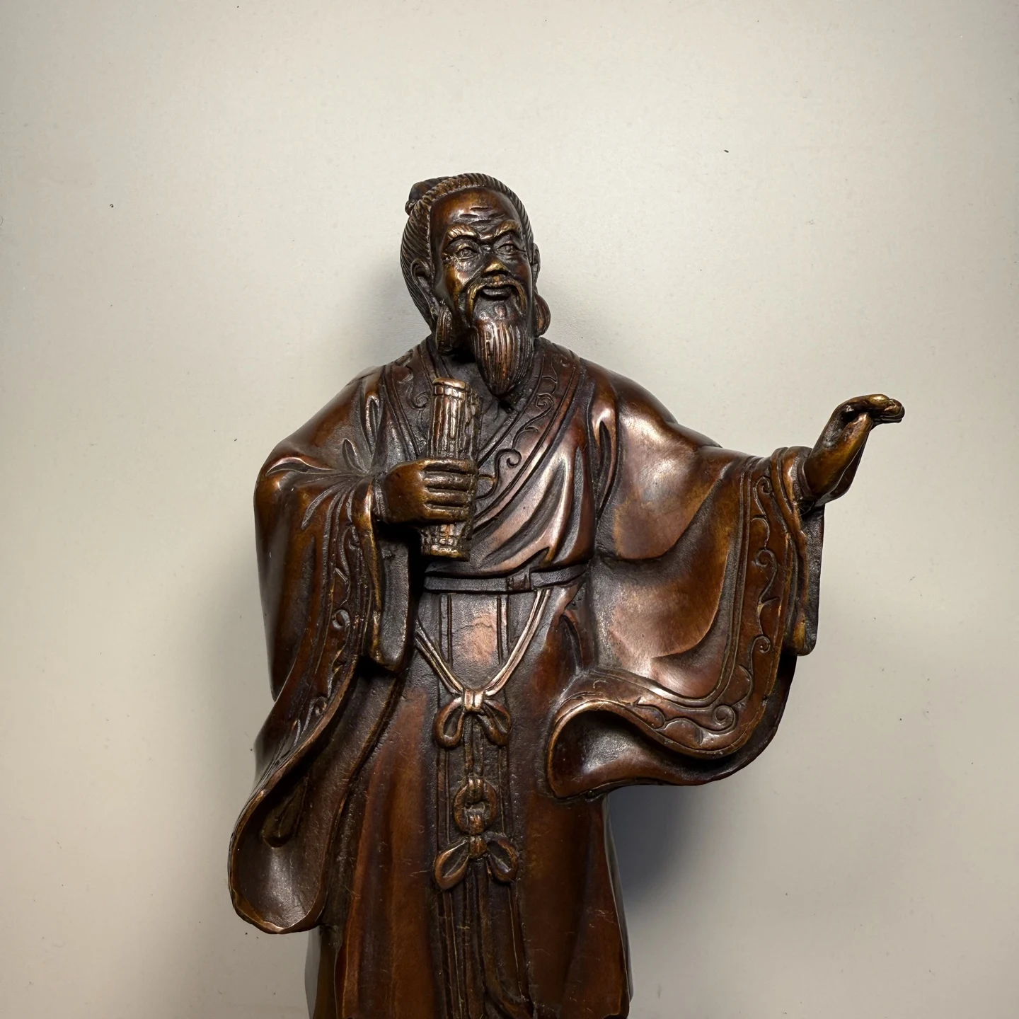 Folk Collection Old Bronze Gilded Cinnabar Mozi sage statue Thinker educator Wenfang screen Amass wealth Ornaments