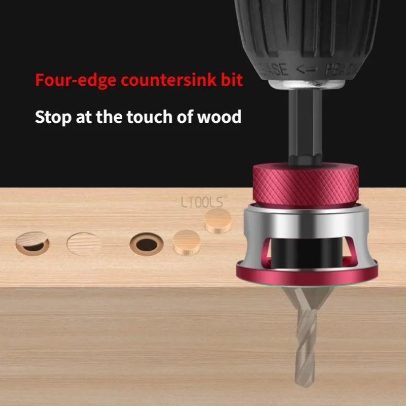 

Professional Woodworking Limit Four Edge Countersink Drill Alloy Drill Cone Drill Adjustable Depth Step Screw Countersink Bit