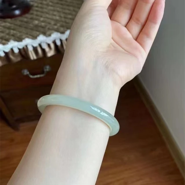 Fine Jewelry White Jade Bangles Women Accessorie Real Chinese Nephrite Hetian Jades Stone Thin Round Bar Bangle Jadeite Bracelet