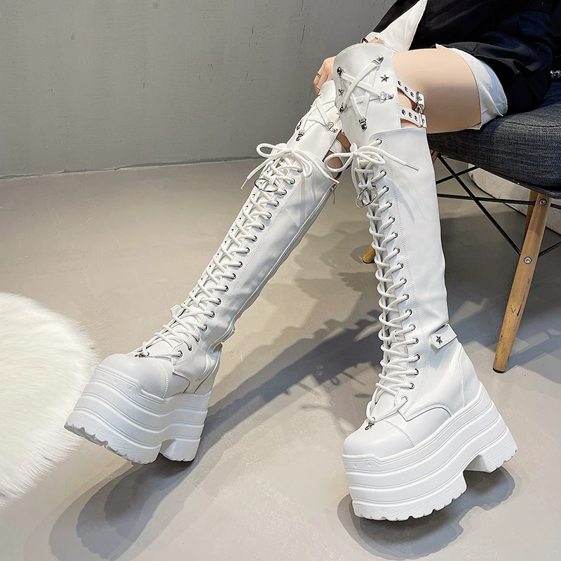 Punk Women Boots Ladies Cosplay High Boots Comfort Long Tube Over-the-Knee Boots Platform High Wedges Women Shoes Gothic Style