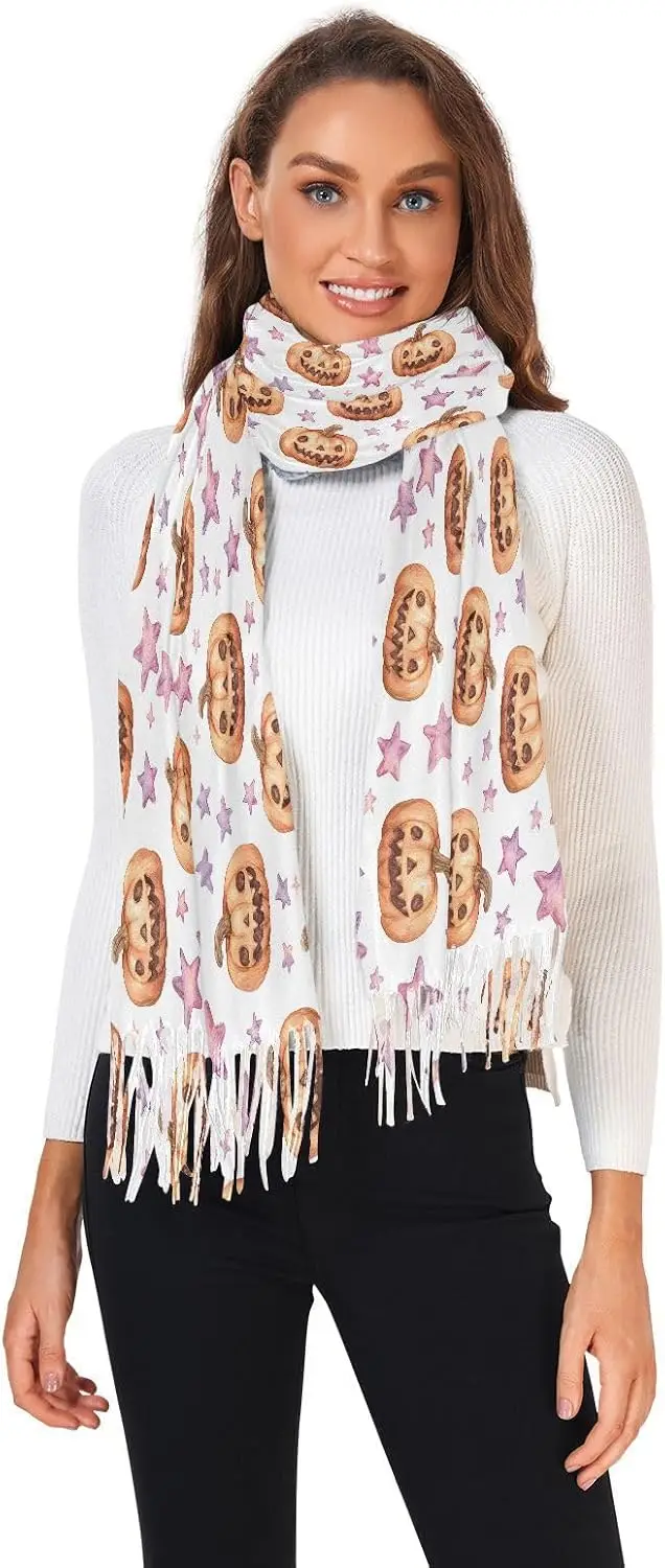 Scarfs for Women Halloween Pumpkin Autumn Winter Seasons Print Soft Warm Comfortable