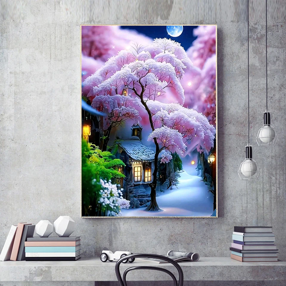 MomoArt Diamond Embroidery House New Arrival Painting Tree Flower Craft kit Cross Stitch Landscape Mosaic River Wall Decor