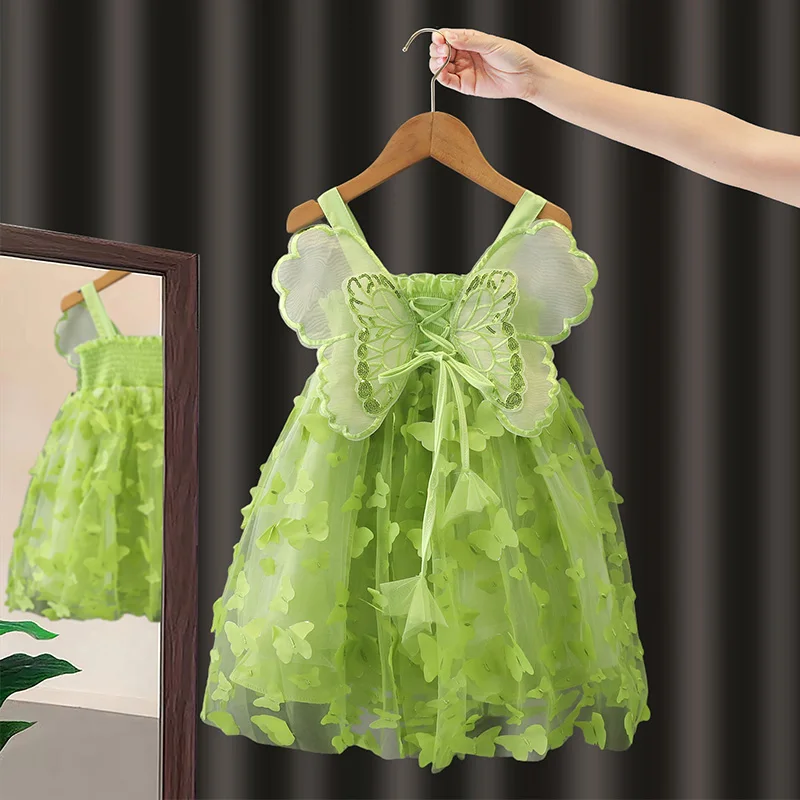 

Новое летнее платье-сарафан для девочек с двойными крыльями, на бретельках, из высококачественного шелка, в стиле принцессы