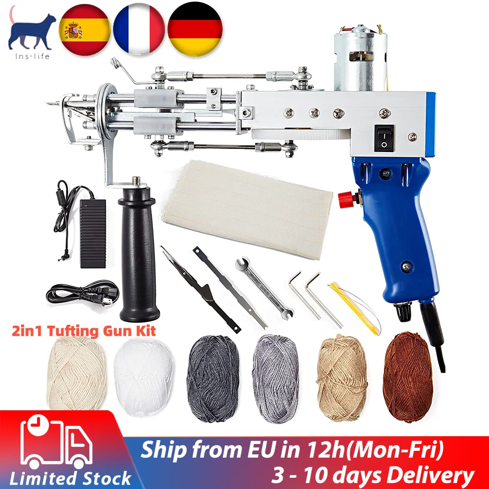 2in1 Electric Rug Tufting Gun Starter Kit Can Do Both Cut and Loop Pile Carpet Weaving Machine with Tufting Cloth Yarns Stocked