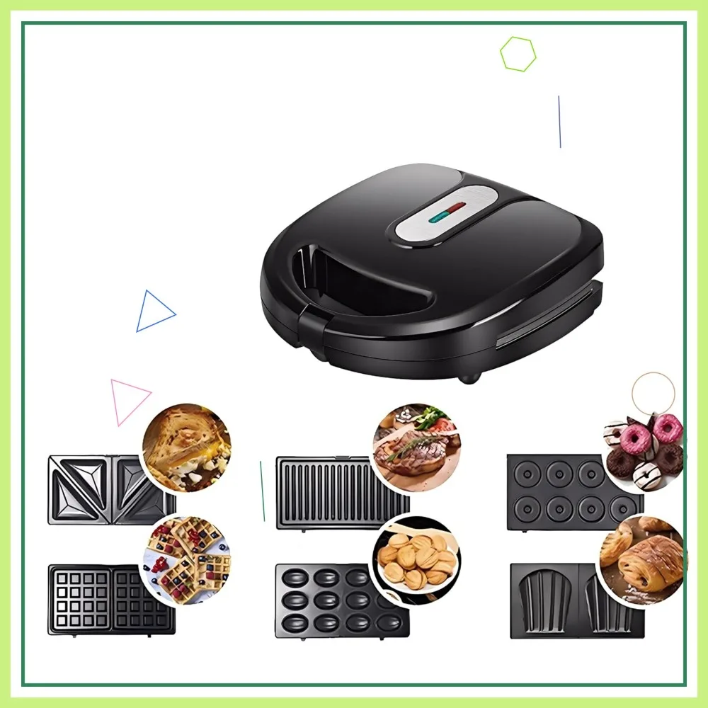 

6-in-1 Breakfast Maker: Waffle, Sandwich, Donut, Cookie & Grilled Cheese with Removable Non-Stick Plates