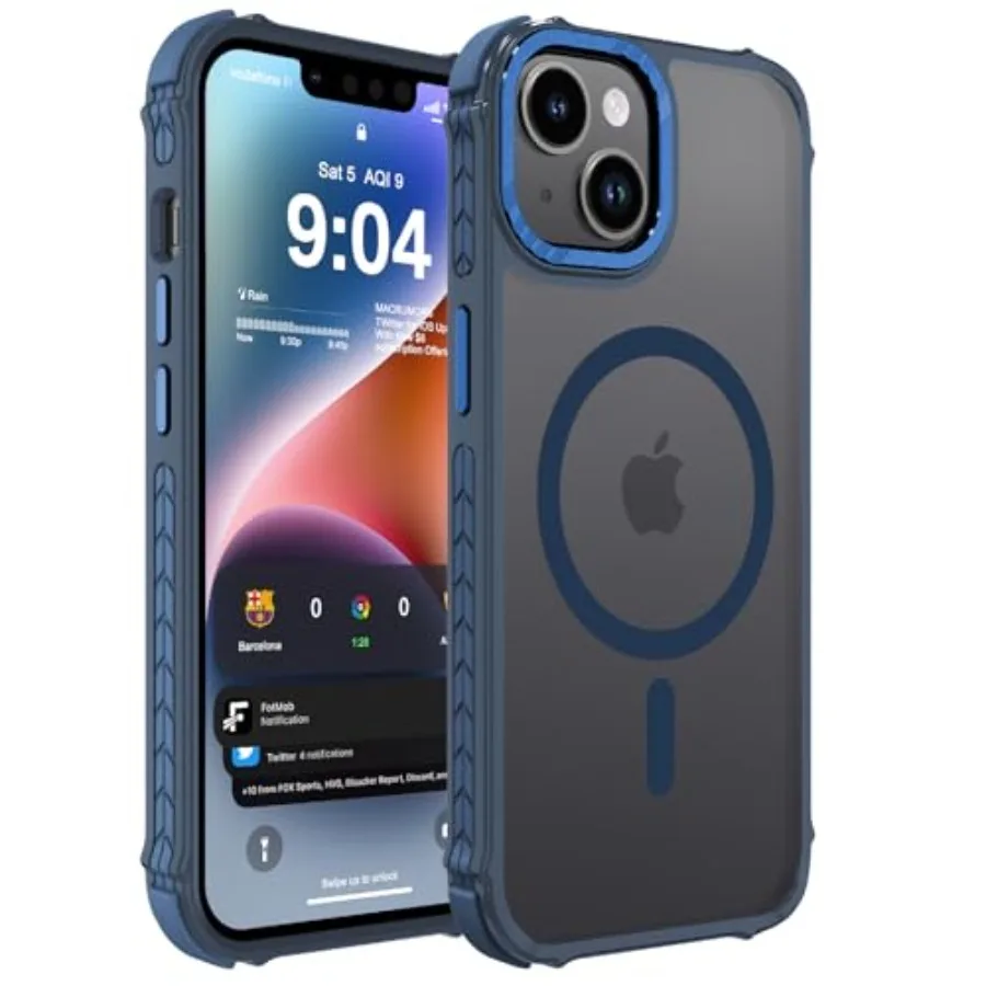 

Strong Magnetic Case for iPhone 15 6.1-Inch, [Compatible with Magsafe][Military Grade Drop Protection] Translucent Matte Shockp