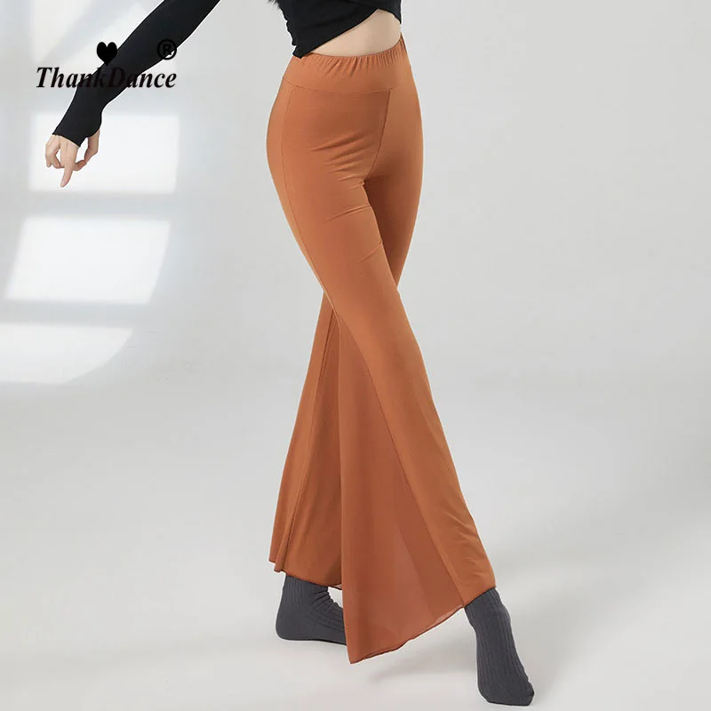 Latin Dance Pants Women New Pure Color Ballroom Wide Leg Trousers Fashion Summer Long Standard Adult Modern Waltz Training Wear