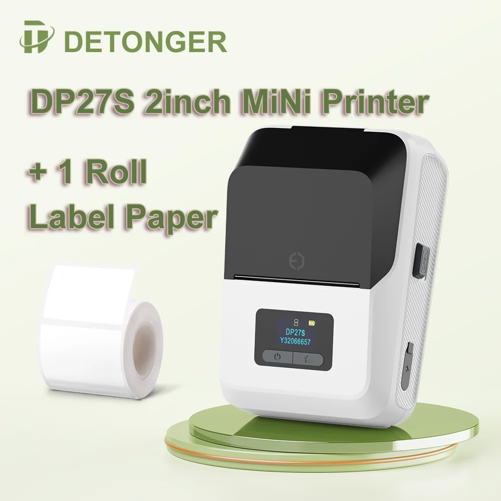 

DETONGER DP27S 2inch Mini Thermal Printer No Ink Wireless Connect Compatible iOS Android for Home&Office Cable Sticker Printer