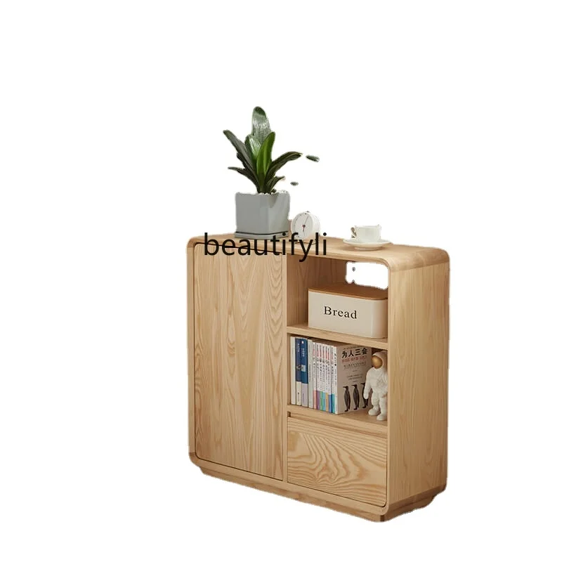 

White Wax Sofa Side Cabinet Nordic Light Luxury Side Cabinet Solid Wood Study Locker Simple Living Room Corner Bookcase