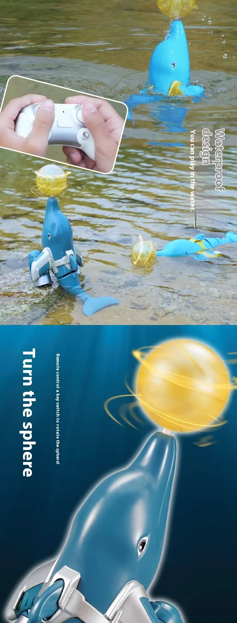 التحكم عن بعد دولفين 2.4G الحيوان الكهربائي مع الكرة المروحة المزدوجة التحكم عن بعد قارب نموذج في الهواء الطلق لعبة مقاومة للماء هدية طفل